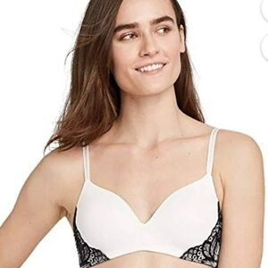 Auden Bliss LightlyLined Wirefree Bra White/Black Lace 36C.Converts 2 racerback